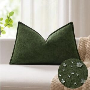 Moss Green Boucle Textured LUMBAR Waterproof Pillow Cover 24x16” (1-count)